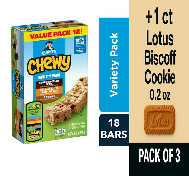 Quaker Chewy Camping Granola Bars Variety Pack 18 ct - Pack of 3 ...
