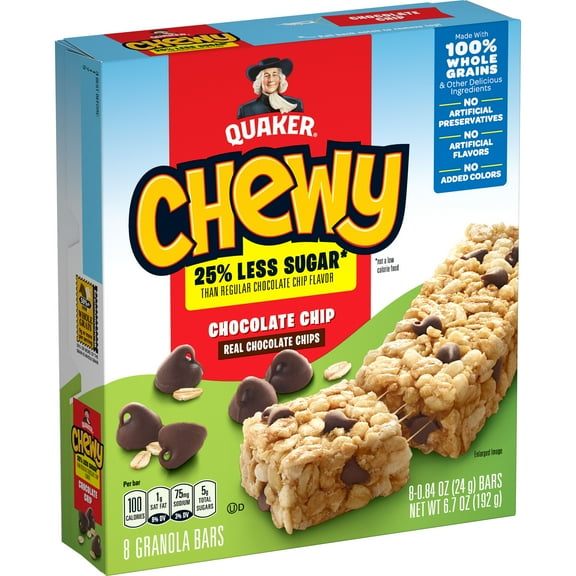 Quaker Chewy Less Sugar Chocolate Chip Granola Bars, 0.84 oz 8 Ct