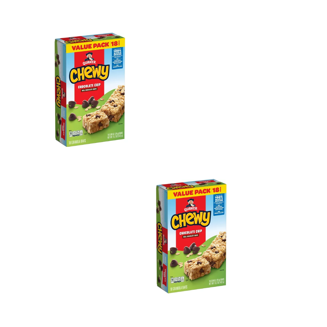Quaker Chewy Chocolate Chip Granola Bars 15.2oz/18ct (Pack of 2 ...