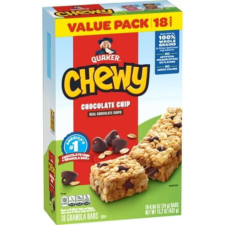 Quaker Chewy Chocolate Chip Granola Bars 18 Count, 0.84 oz Bars