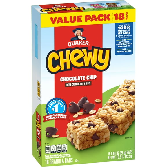 Quaker Chewy Chocolate Chip Granola Bars 18 Count, 0.84 oz Bars