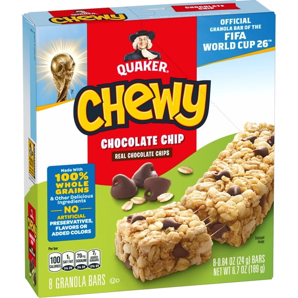 Quaker Chewy Chocolate Chip Granola Bars, 8 Count, 0.84 oz Bars