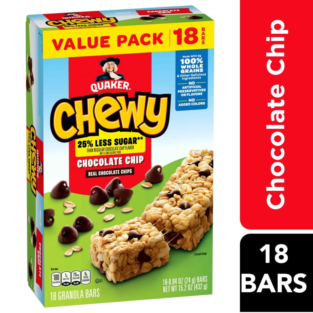 Pack of 2 Quaker Chewy Chocolate Chip Granola Bars, 18 ct (Package May ...