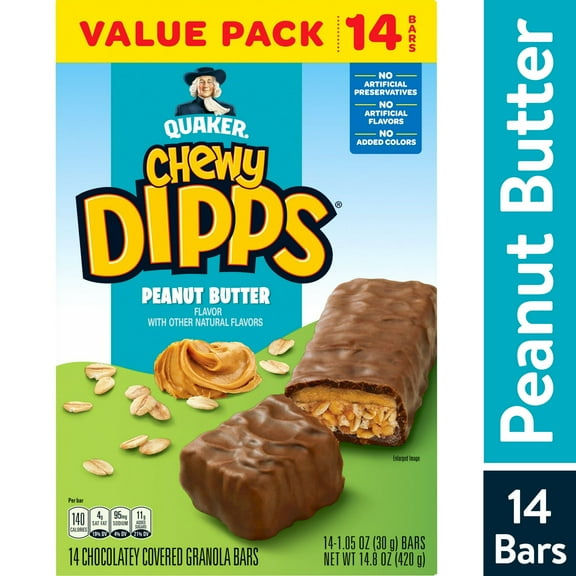 Quaker Chewy Dipps Chocolatey Covered Peanut Butter Granola Bars, 14.8 oz 14 Count pack of 2