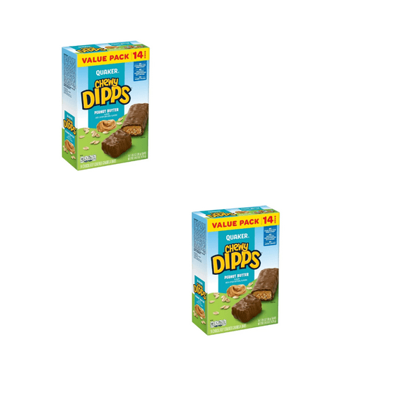 Quaker Chewy Dipps Peanut Butter Granola Bars - 14.8oz/14ct (Pack of 2) Low calorie rice cakes and Low fat gluten
