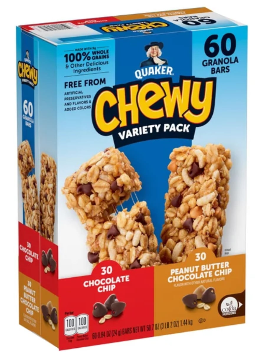 Quaker Chewy Granola Bar, Variety Pack, 0.84 oz, 60 ct