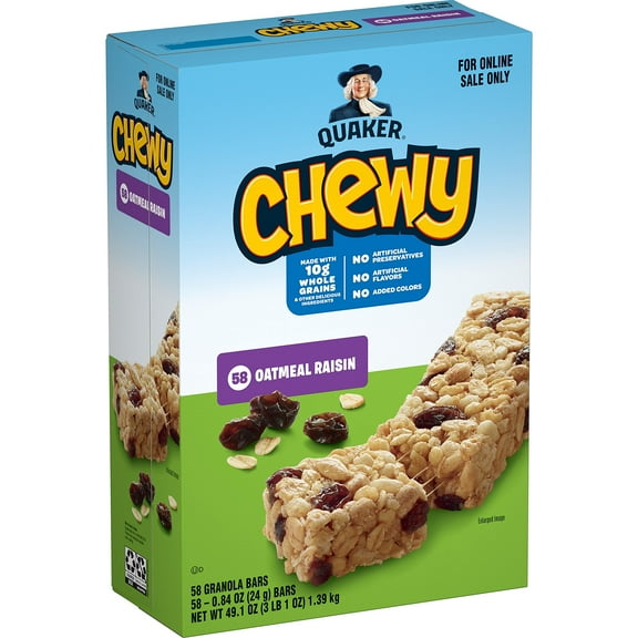 Quaker Chewy Granola Bars, BCF26 Oatmeal Raisin, 58 Count