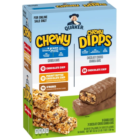 Quaker Chewy Granola Bars, Chewy & Dipps Variety Pack, 58 Count