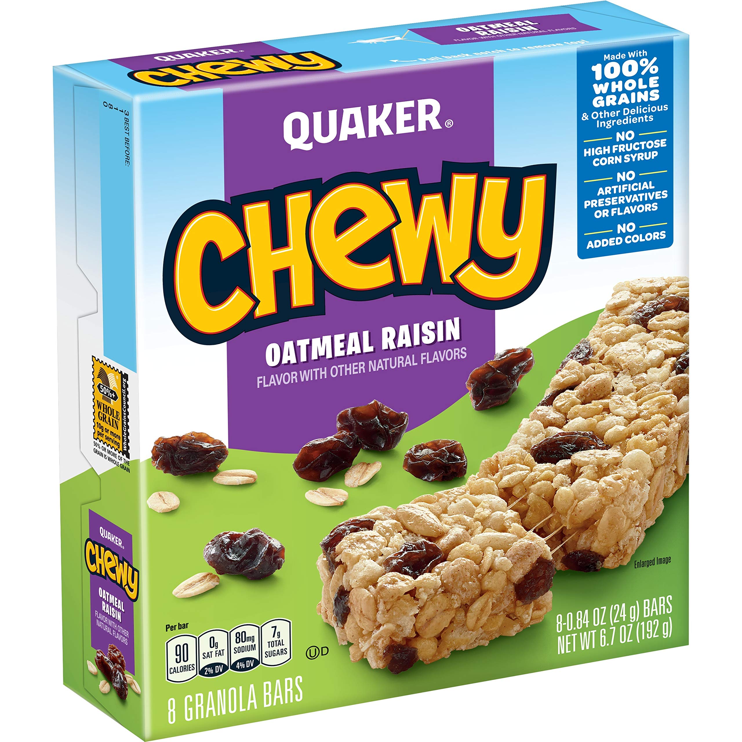 Quaker Chewy Granola Bars, Oatmeal Raisin, 90 Calories, Low Fat, 8