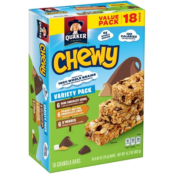 Quaker Chewy Granola Bars, Variety Pack, 0.84 oz Bars, 18 Count