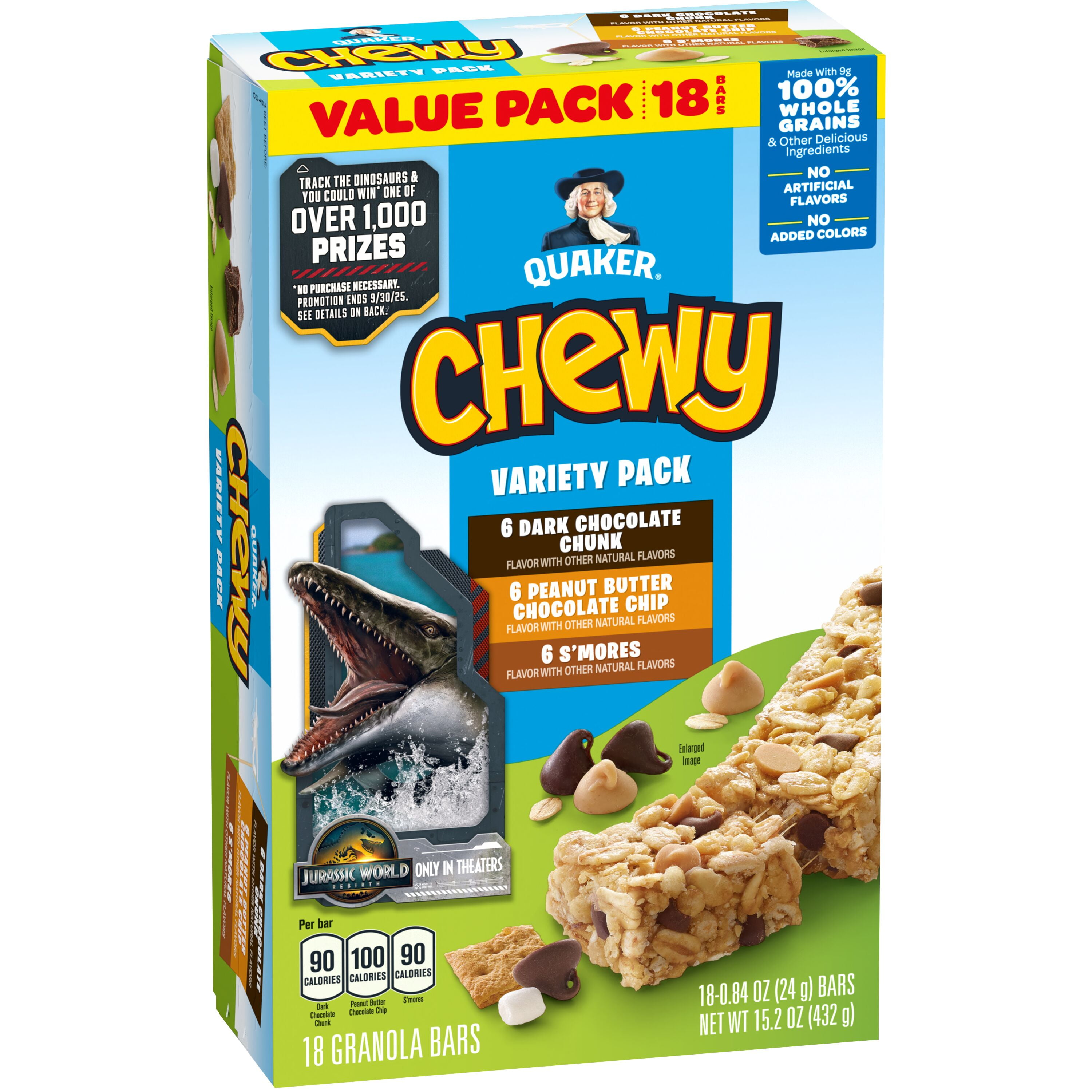 Quaker Chewy Granola Bars, Variety Pack, 15.2 oz, 18 Count