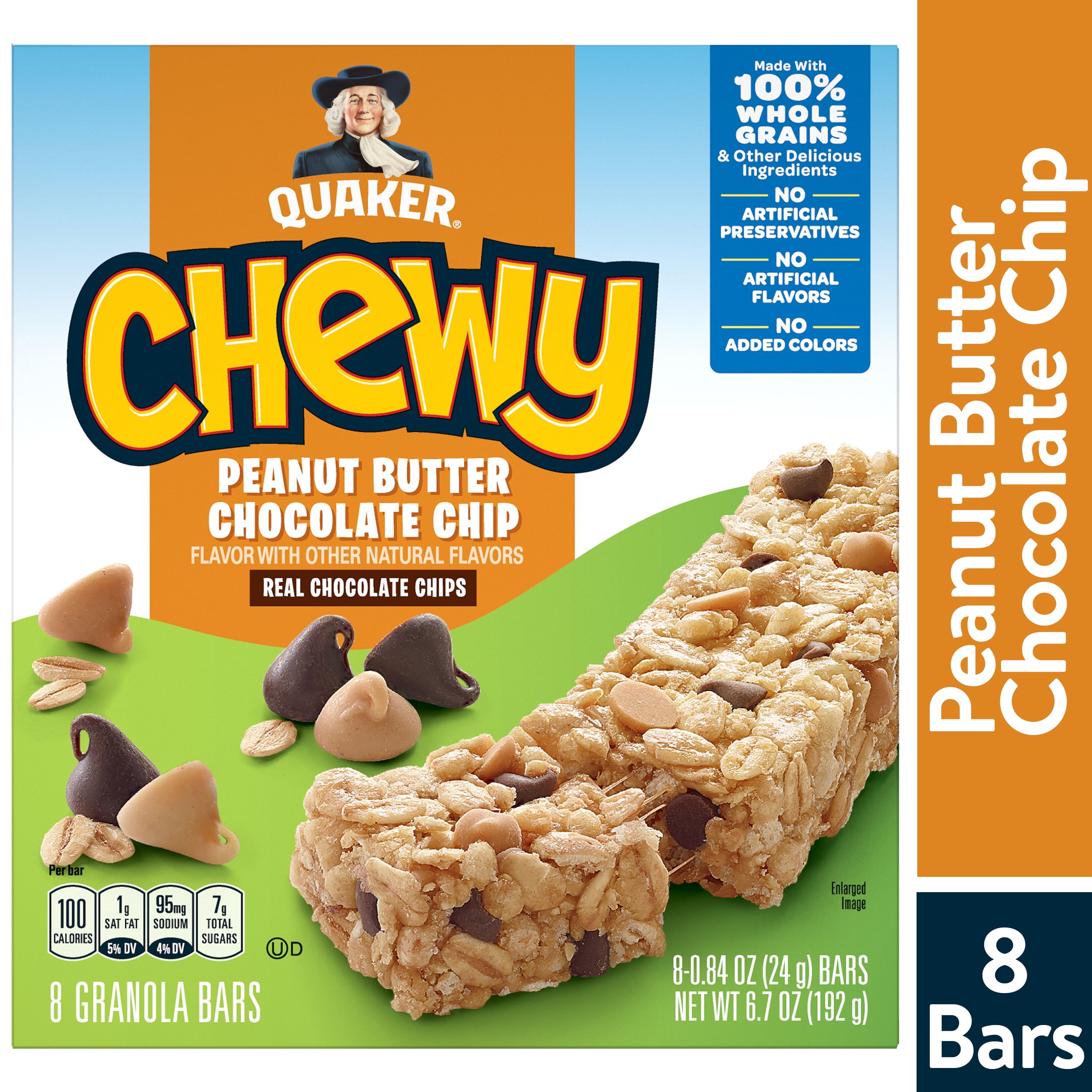 Quaker Chewy PeanutButter Chocolate Chip Granola Bars, 6.7 Oz, 8 Bars