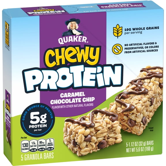 Quaker Chewy Protein Bars, Caramel Chocolate Chip, 5.6 ounce, 5 Count