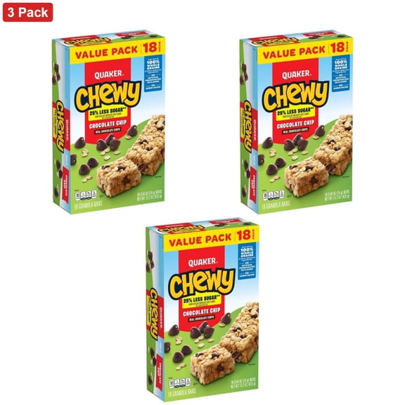 Quaker Chewy Reduced Sugar Chocolate Chip Granola Bars - 15.2oz/18ct