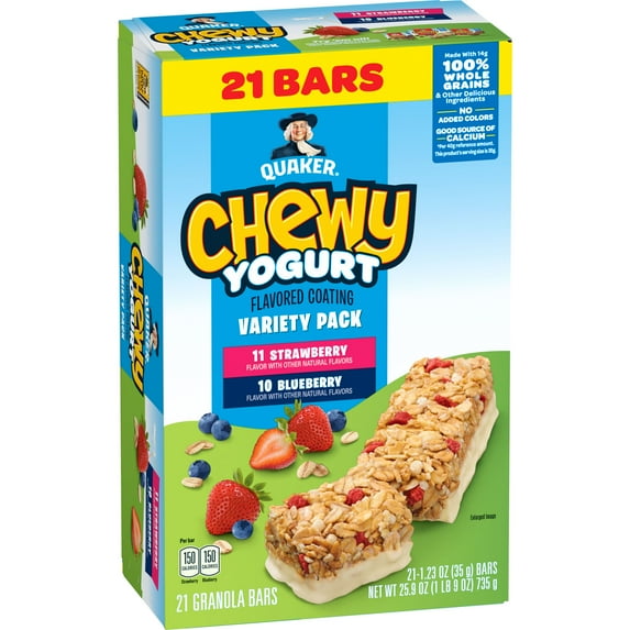 Quaker Chewy Yogurt Granola Bars, Variety Pack, 1.23 oz, 21 Count