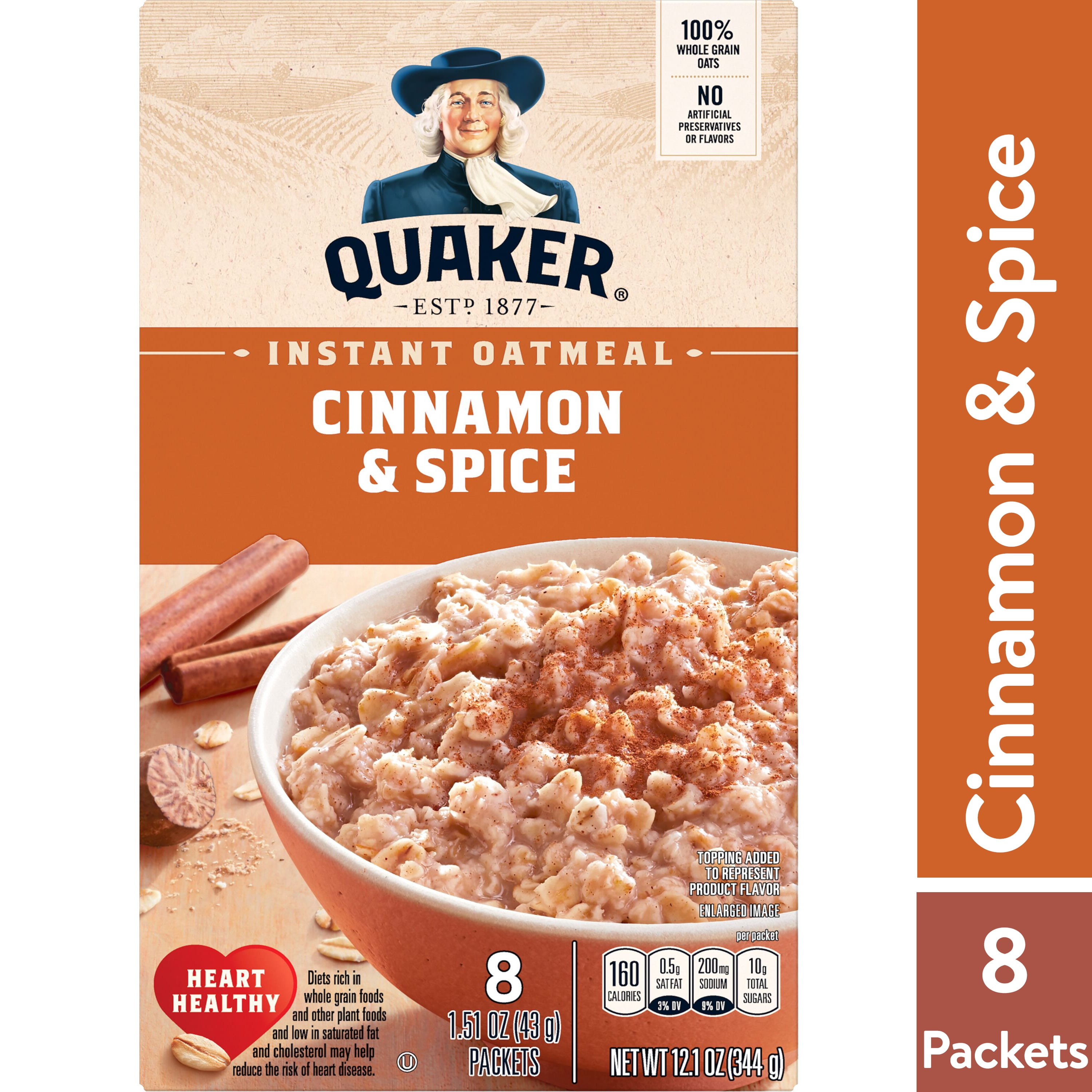 Quaker Cinnamon Spice flavored Instant Oatmeal, 12.1 oz Box