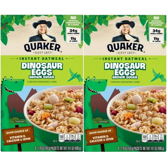 Quaker Dinosaur Eggs! Brown Sugar Instant Oatmeal, 8 Servings, 14.1 Oz Box (2...