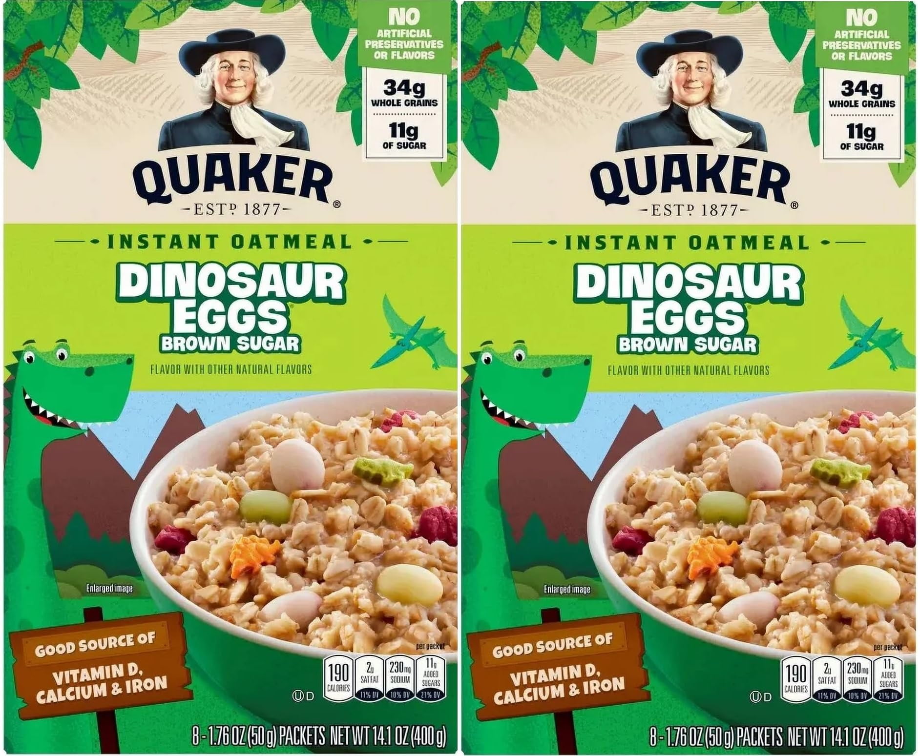 Quaker Dinosaur Eggs! Brown Sugar Instant Oatmeal, 8 Servings, 14.1 Oz ...