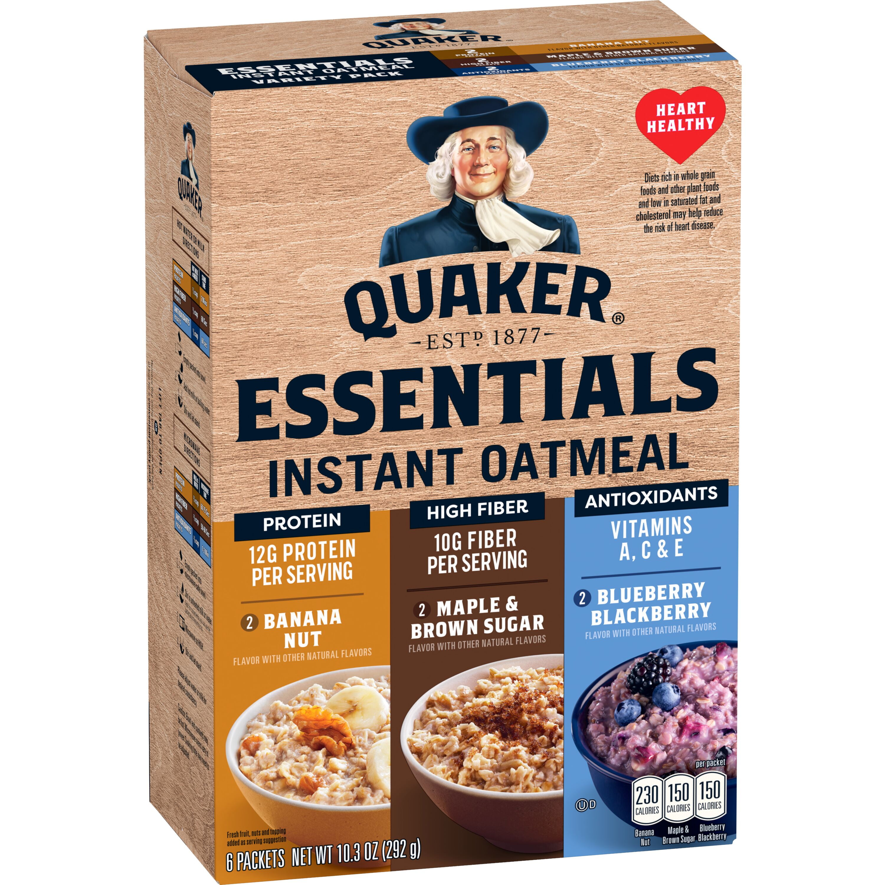 Quaker Essentials Instant Oatmeal, Variety Pack 10.28 oz, 6 Count