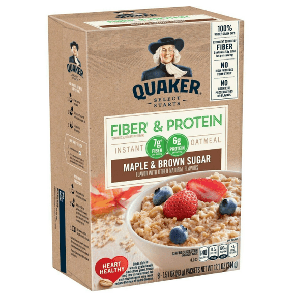 Quaker, Fiber & Protein Instant Oatmeal, Maple & Brown Sugar, 1.51 oz, 8 Packets (Pack of 4)