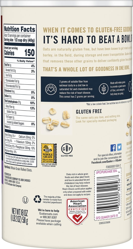 Quaker Gluten Free 1 Minute Oats - 18 oz - Pack of 2