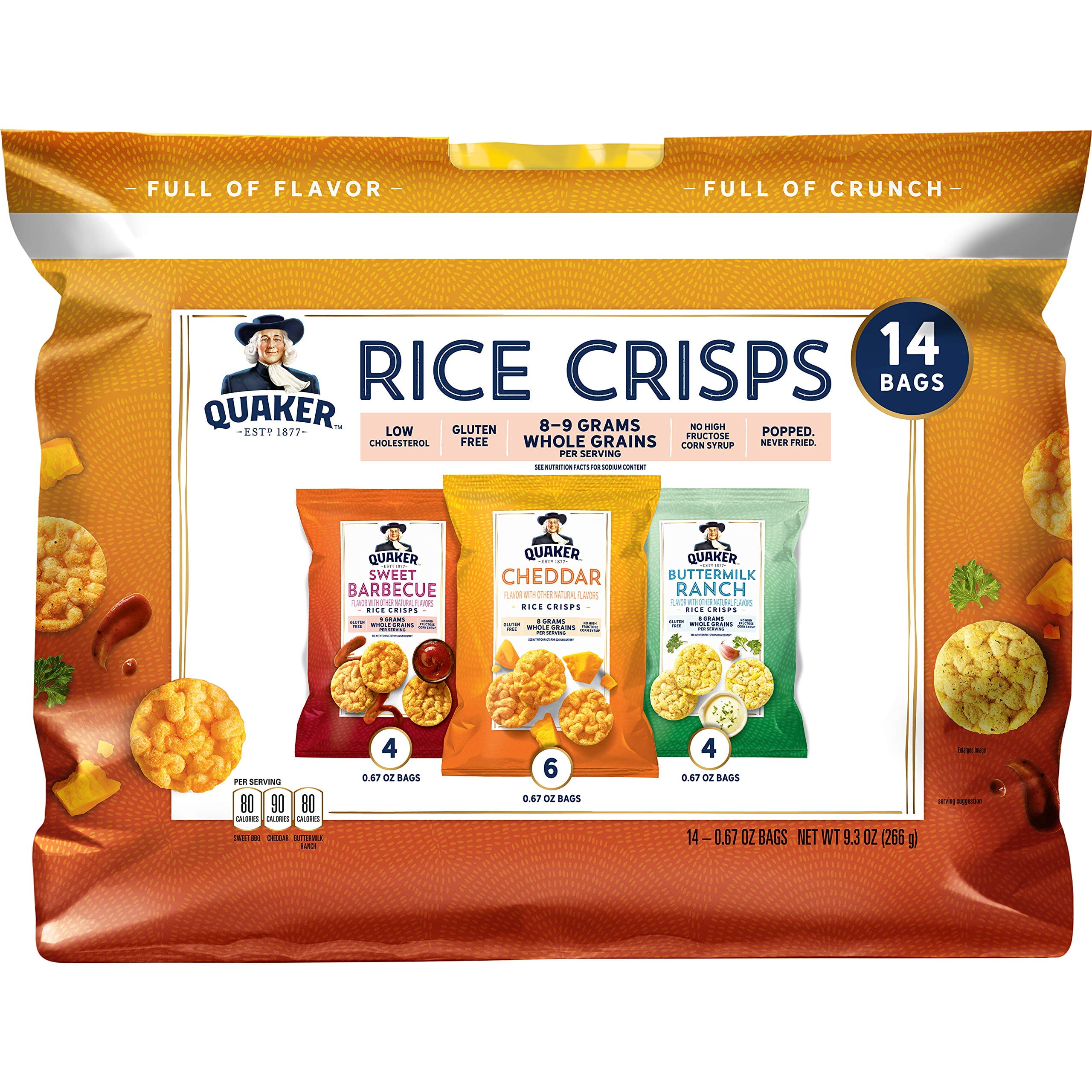 Quaker Gluten Free Rice Crisps, Savory Variety Pack, 0.67 Oz, 14 Ct