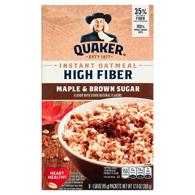 Quaker, High Fiber Instant Oatmeal, Maple & Brown Sugar, 1.58 oz, 8 Packets