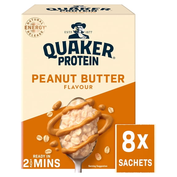 Quaker High Protein Peanut Butter Porridge Sachets Oat So Simple 8x43g, Imported from Britain