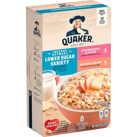 Quaker - Hot Cereal Instant Oatmeal Lower Sugar, Fruit & Cream Variety Pack (Pack of 14)