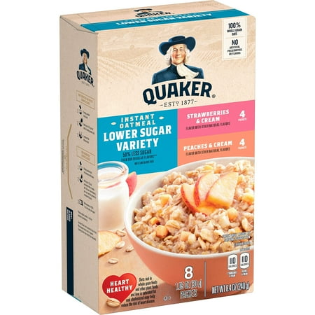 Quaker - Hot Cereal Instant Oatmeal Lower Sugar, Fruit & Cream Variety Pack (Pack of 3)