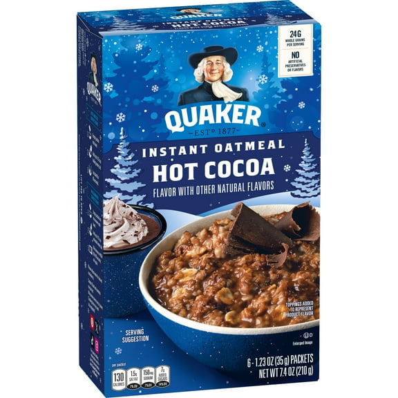 Quaker Hot Cocoa Flavored Instant Oatmeal, 7.4 oz (6 Packets)