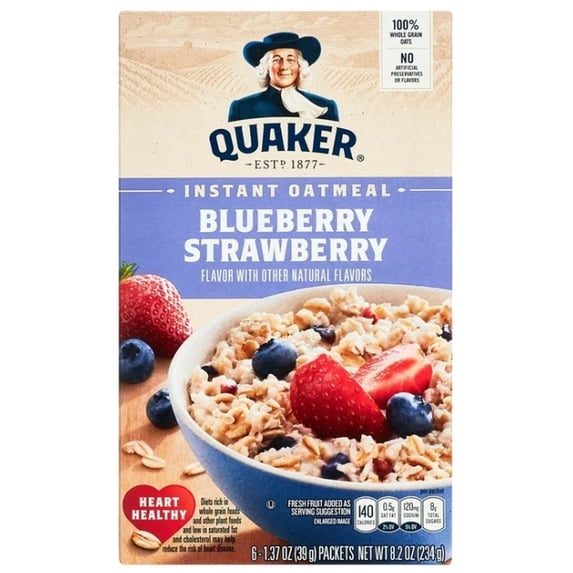 Quaker Instant Blueberry Strawberry Oatmeal (Pack of 8)