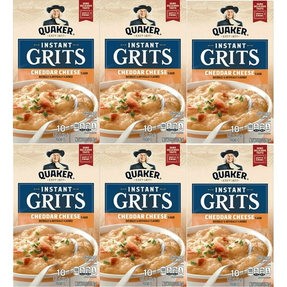 Quaker Instant Grits Cheddar Cheese 0.98 oz each, 10 Count (Pack of 6)
