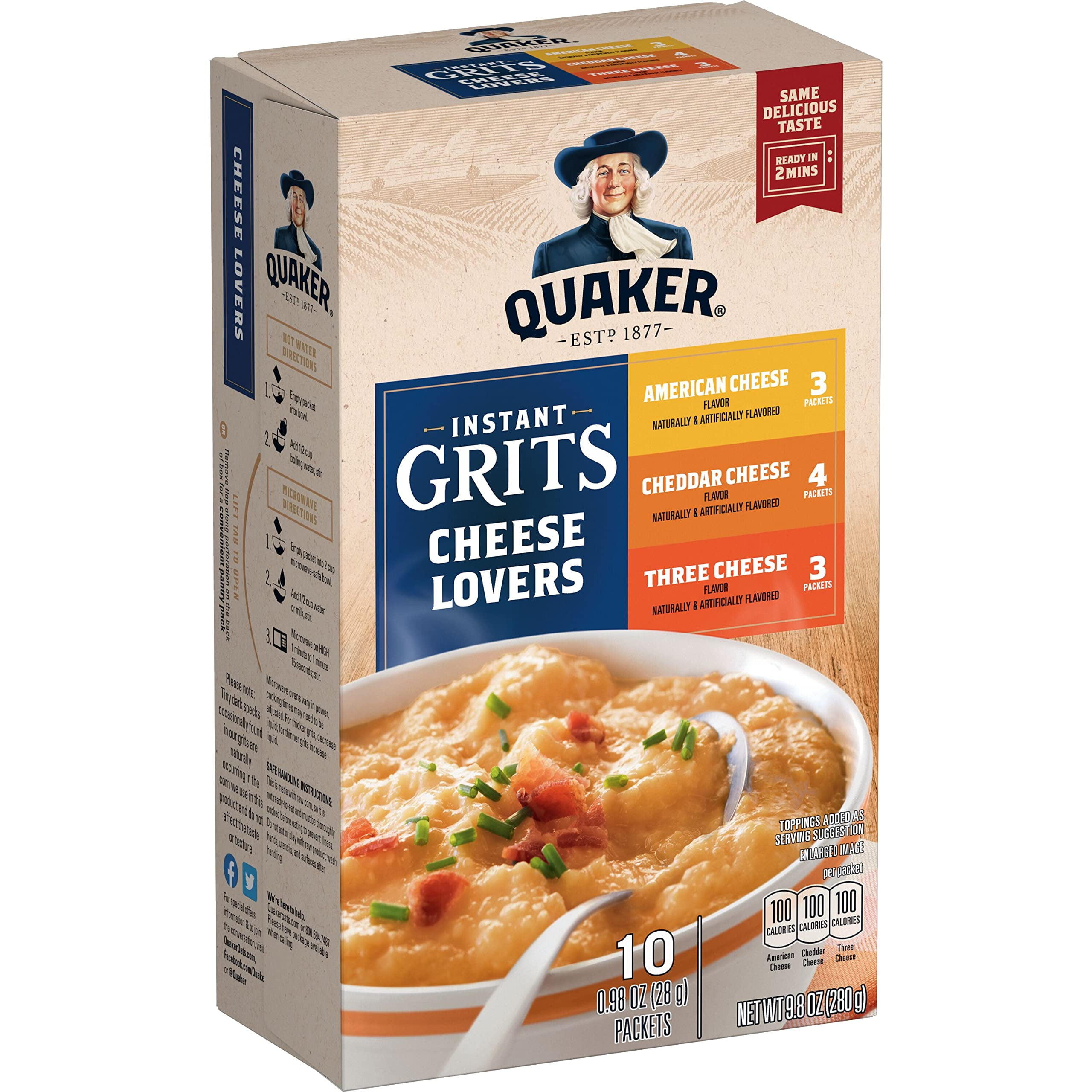 Quaker Instant Grits, Cheese Lovers Variety Pack, 0.98Oz Packets (10