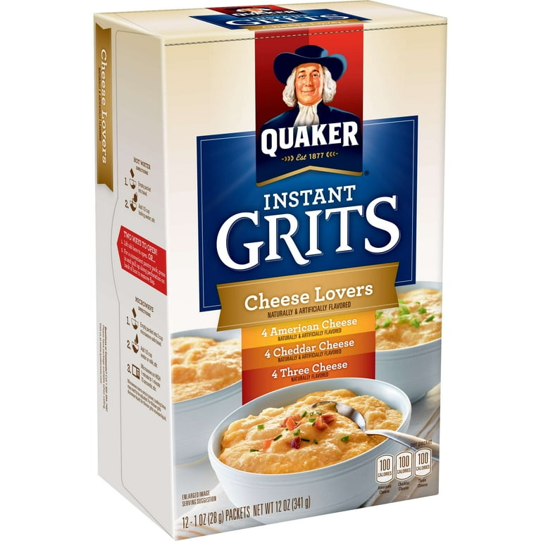 Quaker Instant Grits Cheese Lovers Variety Pack - 10 Packets With American, Cheddar & Three Cheese Flavors, 0.98oz Each