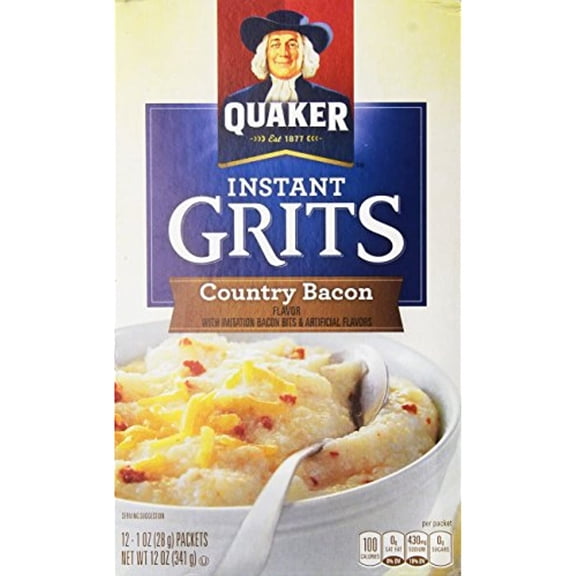 Quaker, Instant Grits, Country Bacon Flavor, 12Oz Box (Pack Of 4)