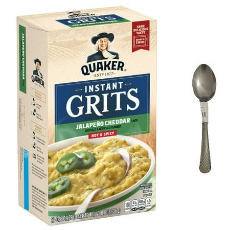 Quaker Instant Grits, Jalape no Cheddar, 0.98oz Packets, 12 Pack, Dry Uncooked Grits, Shelf Stable With Spoon