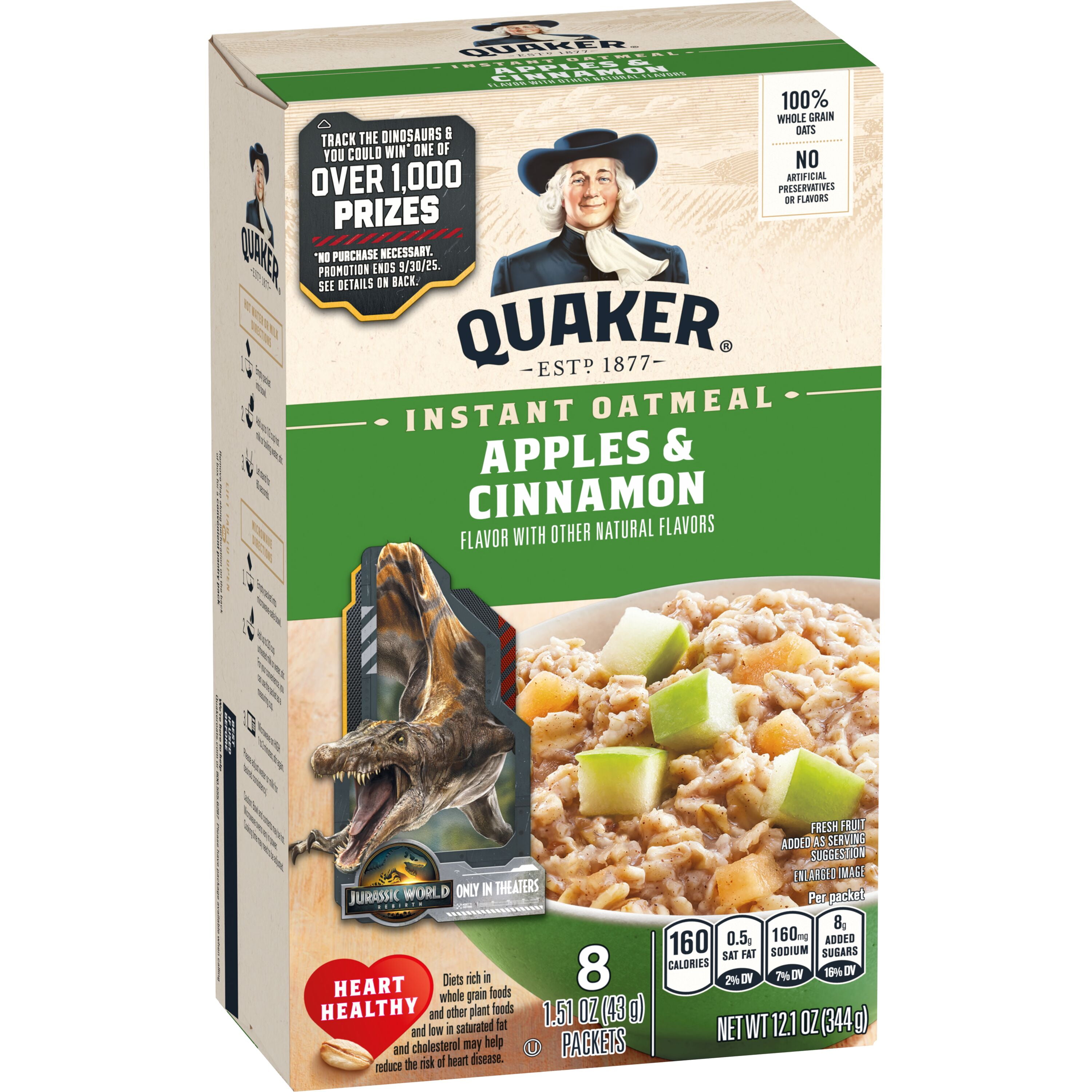 Quaker Instant Oatmeal, Apple & Cinnamon, 12.1 oz, 8 Packets