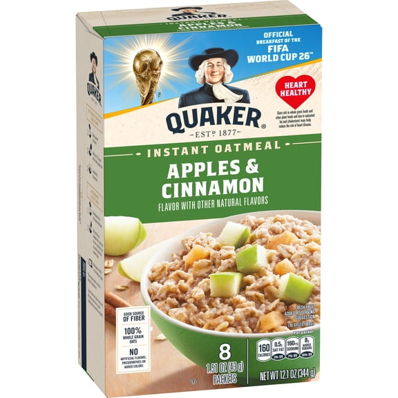 Quaker Instant Oatmeal, Apple & Cinnamon, 12.1 oz, 8 Packets