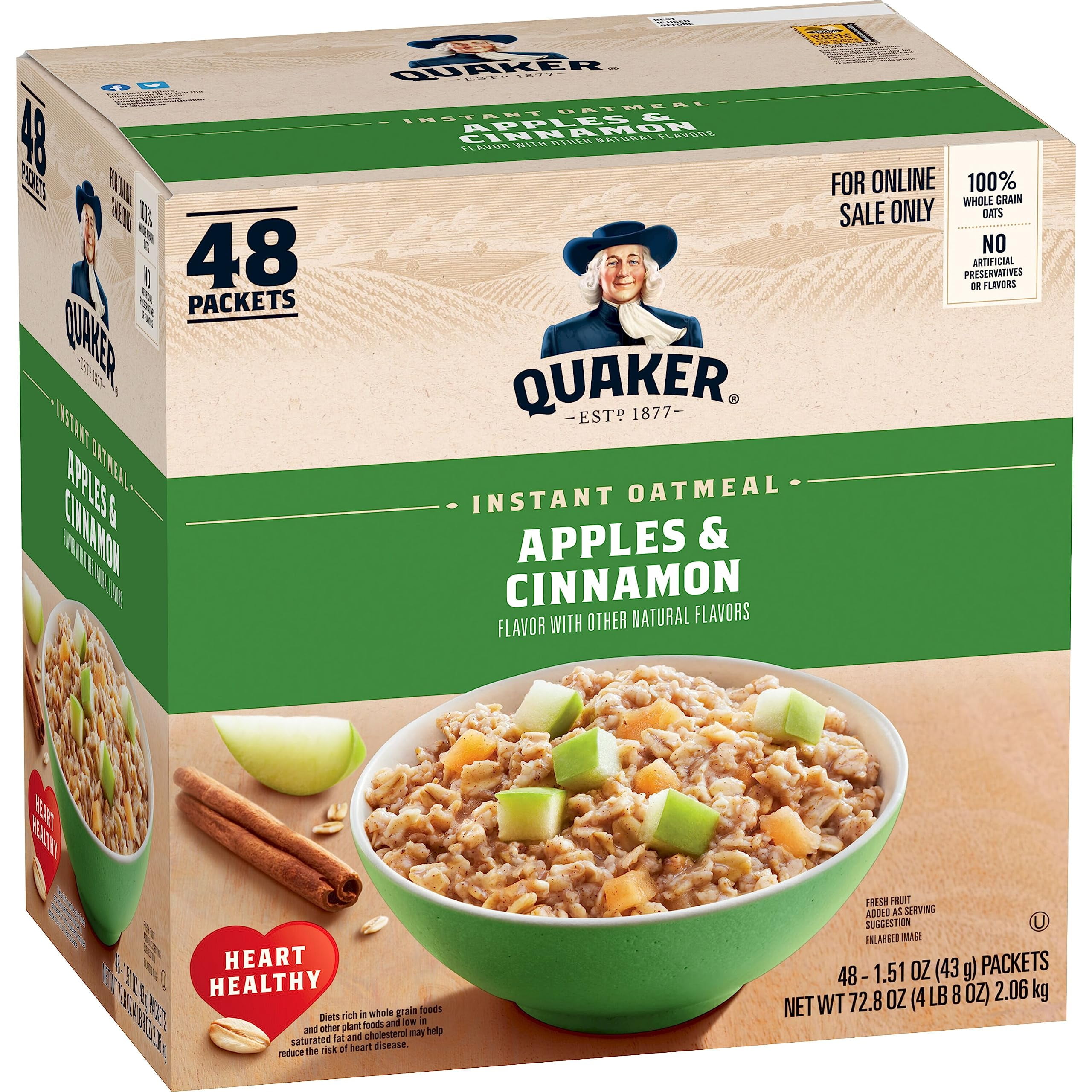 Quaker Instant Oatmeal, Apples And Cinnamon, Individual Packets (48 Count Of 1.51 Oz Packets