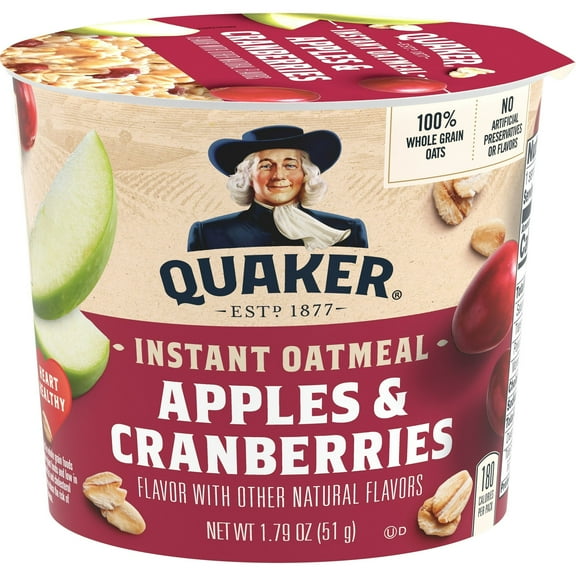 Quaker Instant Oatmeal, Apples & Cranberries, Quick Cook Ready-to-Microwave Oatmeal, 1.79 oz (Pack 6)