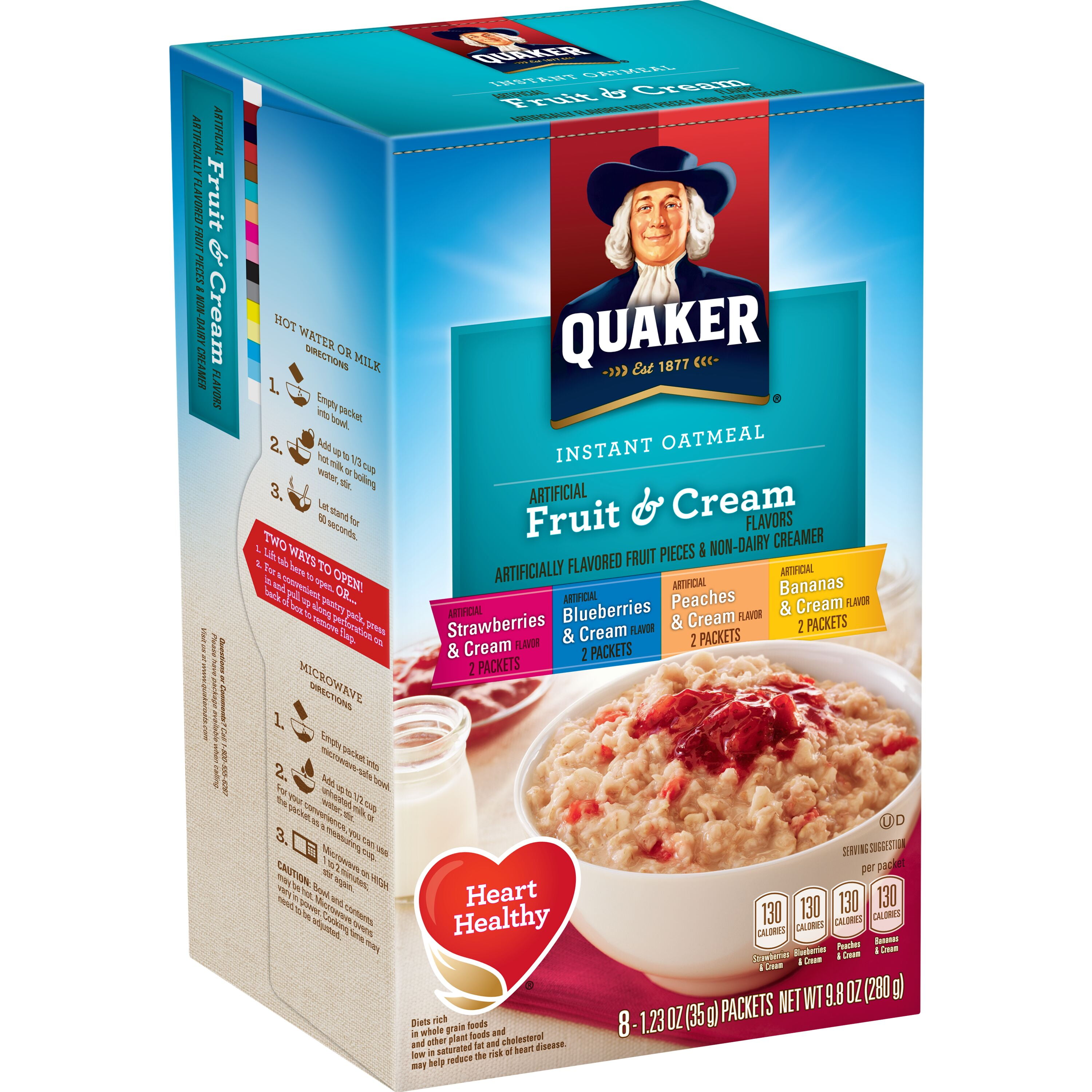Quaker Instant Oatmeal Artificial Fruit & Cream Flavors Variety, 1.23 oz 8 Count