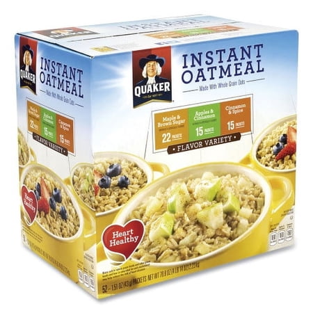 Quaker Instant Oatmeal, Assorted Varieties, 1.51 oz Envelope, 52/Carton, Each