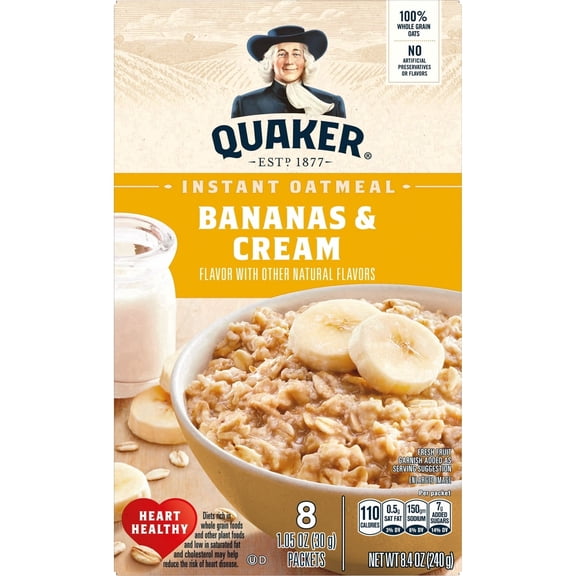 Quaker Instant Oatmeal Bananas & Cream 1.05 Oz 8 Count