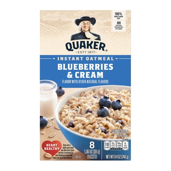 Quaker Instant Oatmeal, Blueberries & Cream, 8 Count Boxes (Pack of 4)