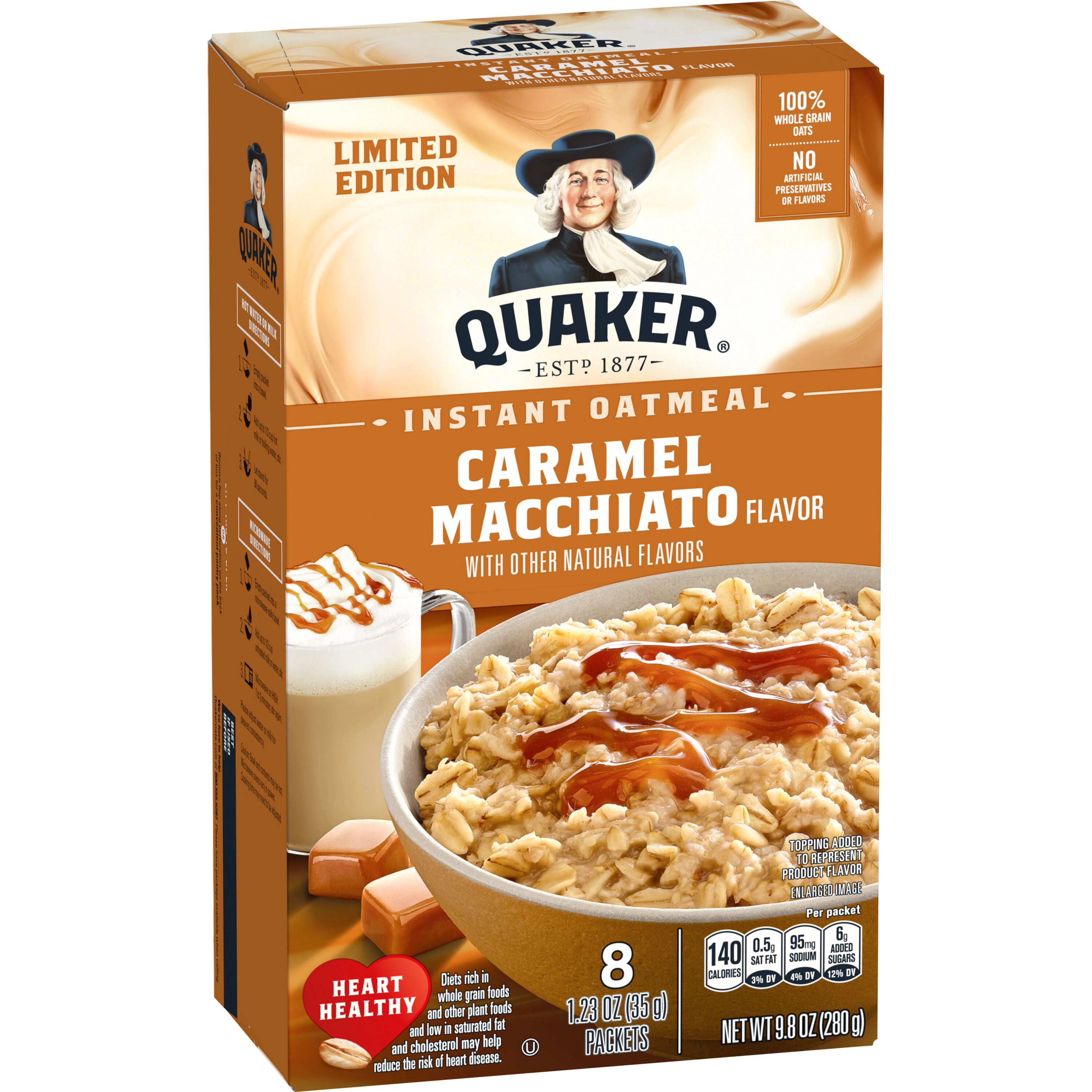 Quaker Caramel Macchiato Flavor Instant Oatmeal, 8 Count, 9.8 Ounce Box