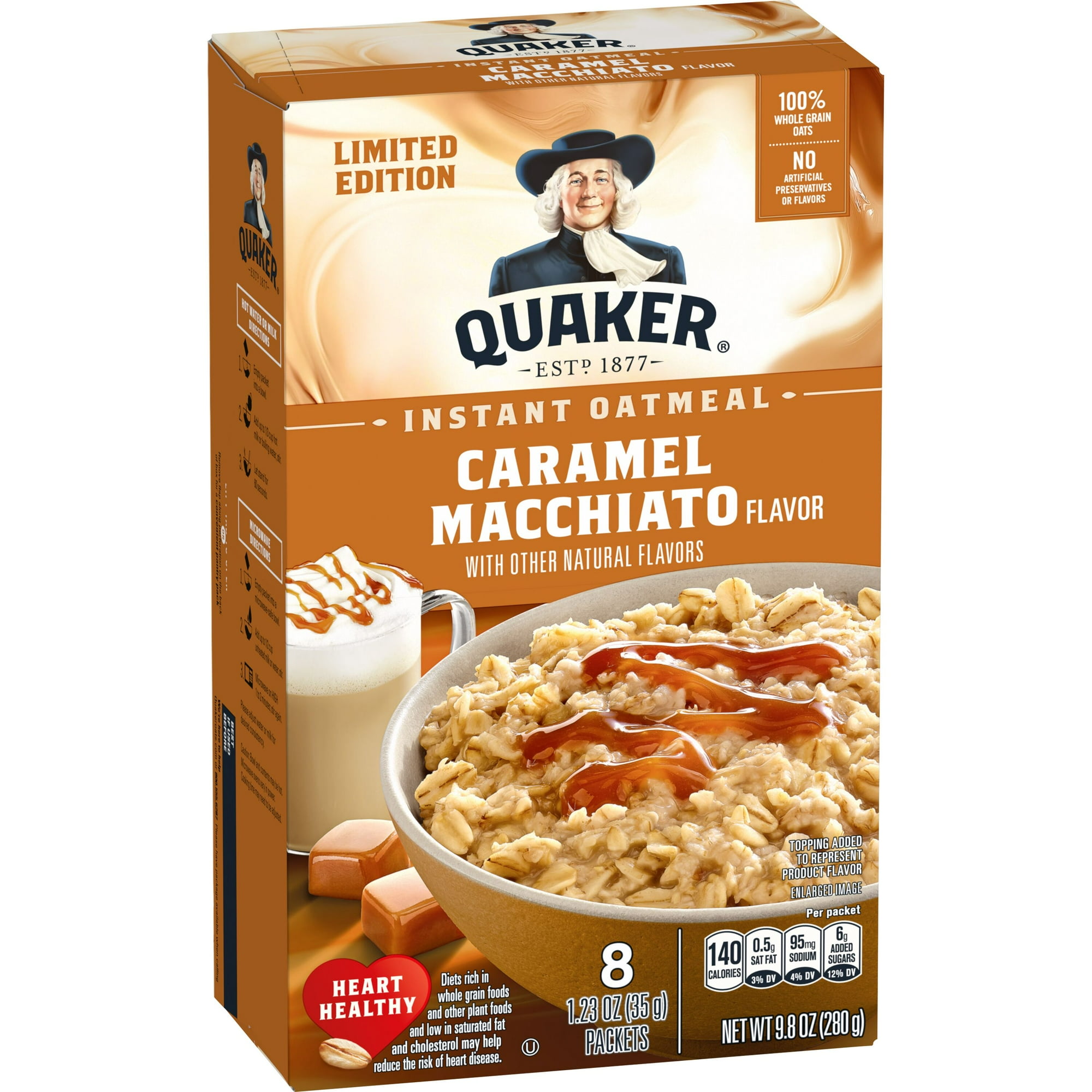 Quaker Caramel Macchiato Flavor Instant Oatmeal, 8 Count, 9.8 Ounce Box