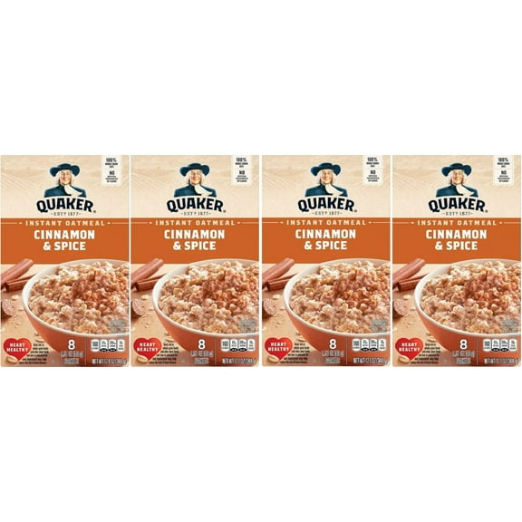 Quaker Instant Oatmeal, Cinnamon Spice, 8 ct, 12.1 oz Box (4 Pack)