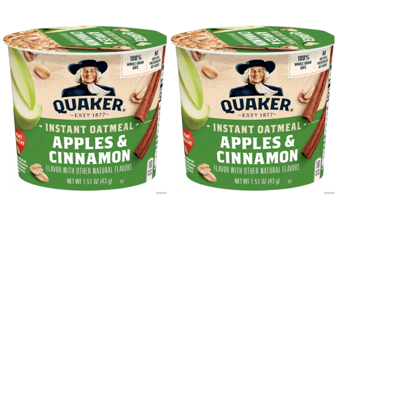 Quaker Instant Oatmeal Cup Apple Cinnamon 1.51oz pack of 2