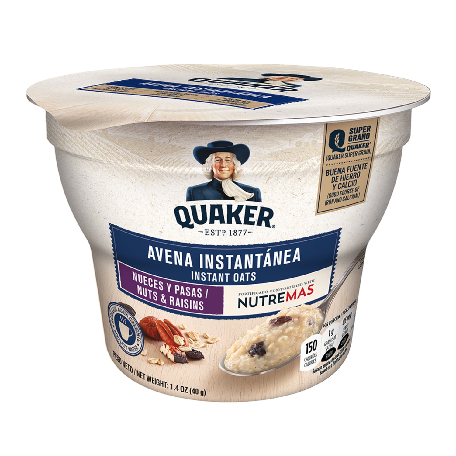 Quaker Instant Oatmeal Cup Nuts & Raisins Flavor 1.40 oz Individual Serving